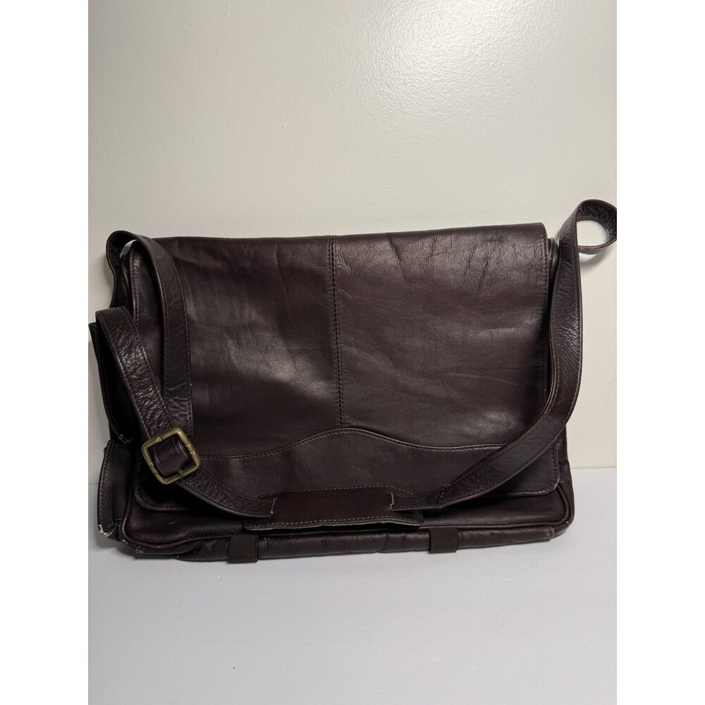 Leather Messenger Laptop Bag Dark Brown Adjustable Strap
